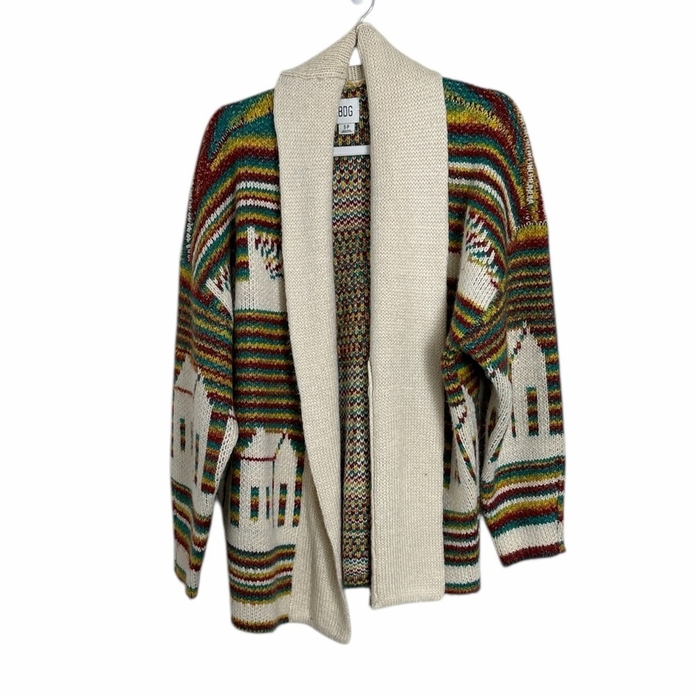 BDG Urban Outfitters Kolbie Open Front House Print Oversized Cardigan Sweater Sm - Picture 1 of 8